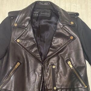 Zara Black Leather Pea Coat